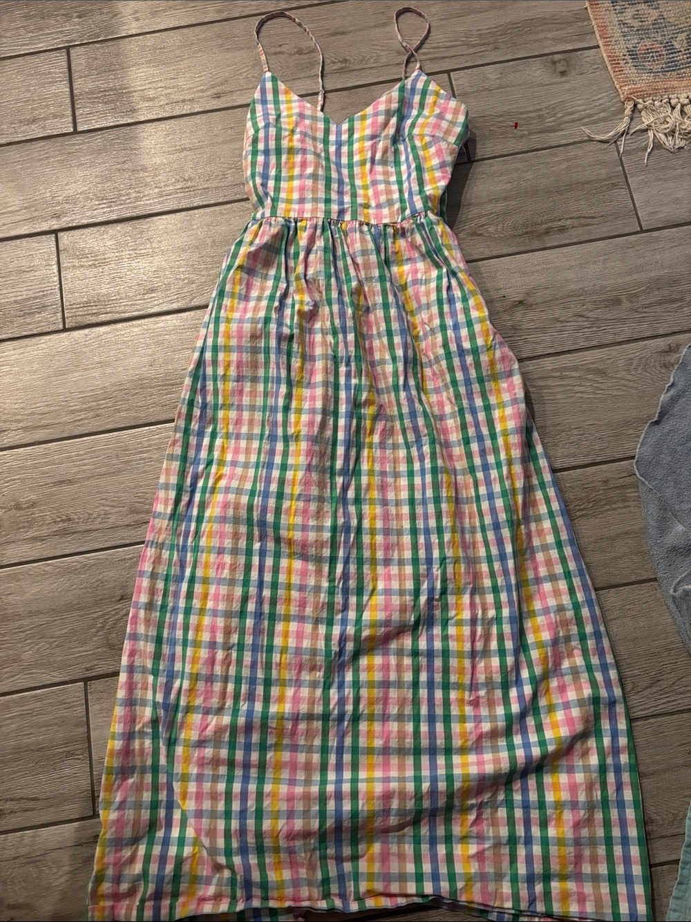 J.Crew Re-Imagined Plaid Maxi Dress Size 4 Cotton Pockets Pastel Cottagecore